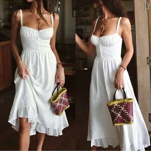 NWT Commense Women’s Ruffle Hem Cami Plain Midi Dress Sleeveless in White S